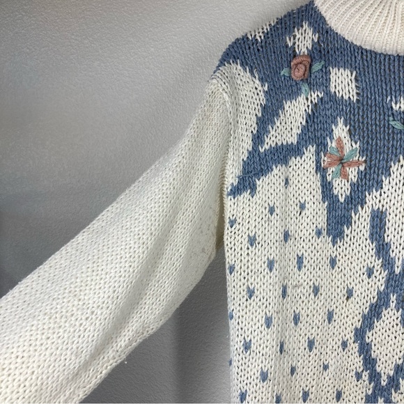 Vintage 80s Knit Sweater Grandma Cottagecore Medium hand knit Floral colterbay - Picture 6 of 12